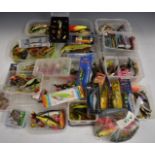 Fishing lures, plug spinners and soft plastics, many unused and unopened suitable for game, coarse