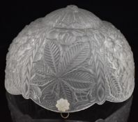 Art Deco style opaque glass relief moulded light shade decorated with fruit, foliage and flowers,
