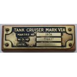 WW2 Royal Gloucestershire Hussars cruiser tank Mk VI A vehicle plaque, a souvenir from the