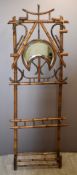 Victorian bamboo hallstand, with bevelled crescent moon shaped mirror, height 210 x width 77