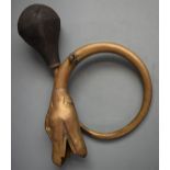 Vintage brass car horn with figural boa constrictor or similar head, length 36cm