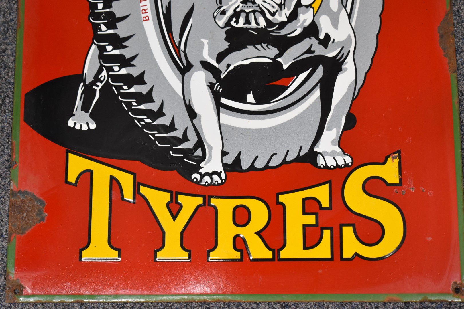 Stepney Tyres enamel car or motorcycle advertising sign depicting a bulldog astride a tyre to the - Image 2 of 4