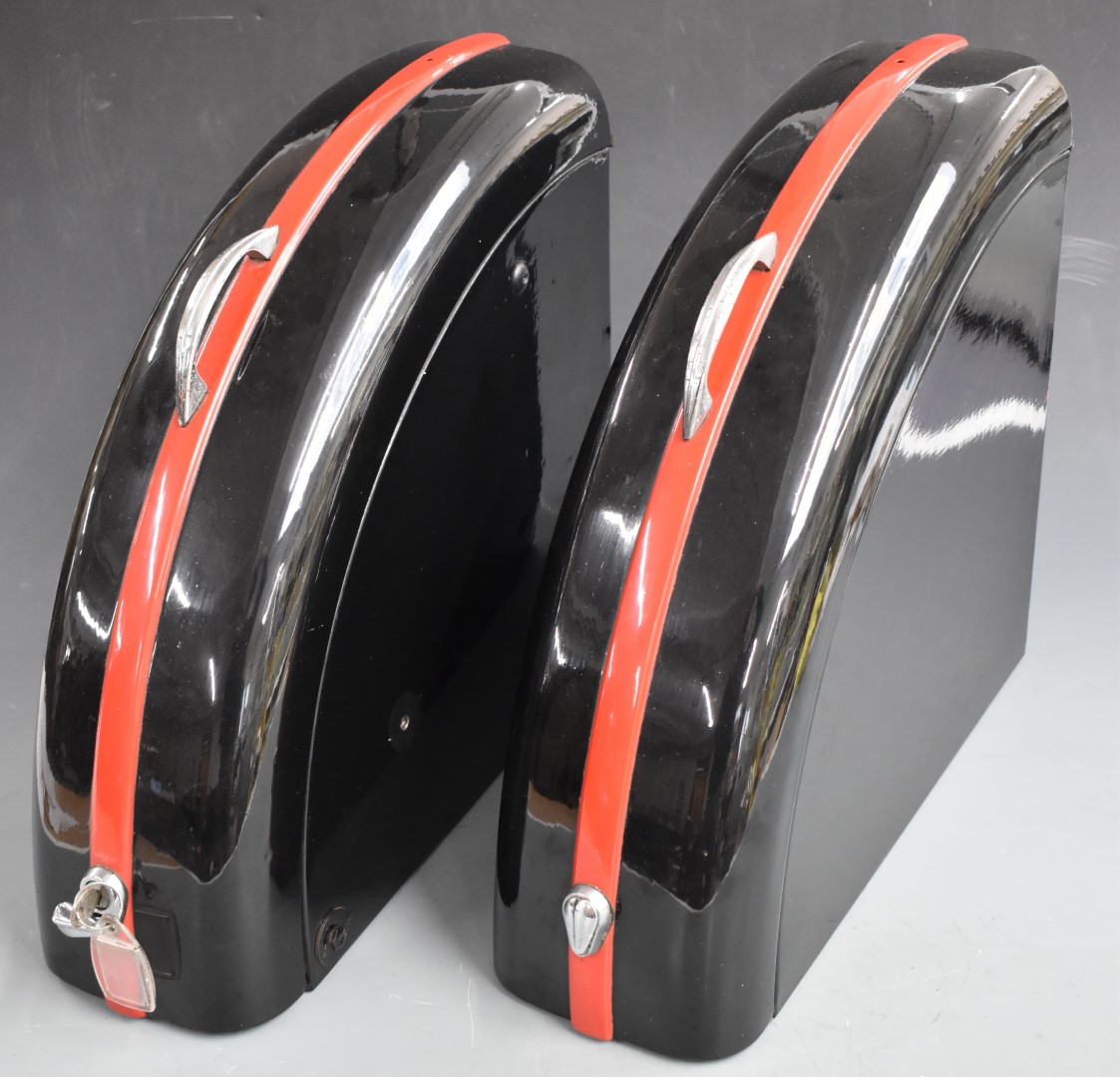 Pair of Rodark motorcycle panniers to suit vintage or classic motorbike, with chrome carrying