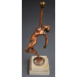Art Deco copper or similar car mascot formed as an outstretched lady, height on base 26cm