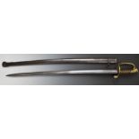 French 1845 pattern sword with brass hilt, stamped 30904 and L.B to guard, with 77cm fullered curved