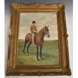 M Weirs oil on canvas, believed to be a portrait of Guy Rimell on a horse Cherry Ripe, signed