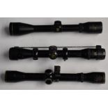 Three Nikko Stirling rifle scopes Gold Crown 4x40, Silver Crown 4x32 and Special 6x32.