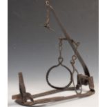 Unusual vintage wrought iron ring rabbit trap, 40x44x7cm.