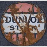 Dunlop Stock vintage car or motorcycle interest double sided enamel advertising sign, diameter 61cm