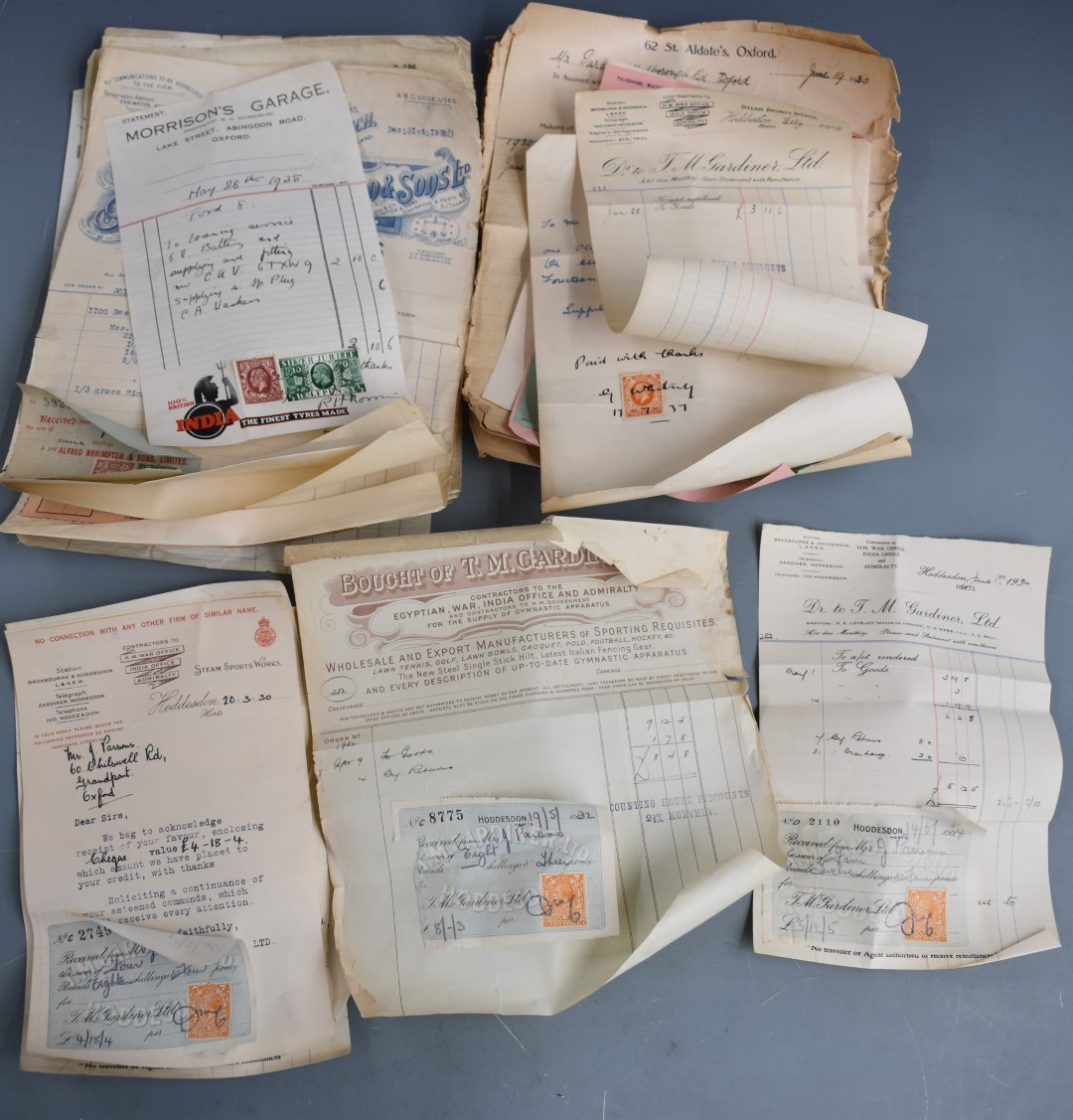 Mainly Oxford interest receipts, circa 1920s and 30s including T.M Gardiner Sporting Goods,