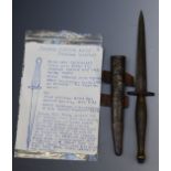 British Army WW2 Fairbairn Sykes fighting knife attributed attributed to Chindit Sgt W B Wilkinson