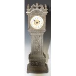 Novelty cast metal miniature longcase clock, the dial marked Ansonia clock company, height 30cm