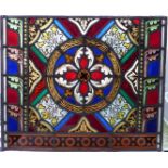 Victorian / Edwardian leaded stained glass panel with foliate decoration and central quatrefoil
