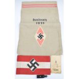 German Third Reich Nazi Hitler Youth armband, bag with Osteinsatz 1941 and cloth Nazi badge to