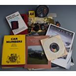 Motoring collectables including dashboard plaques for Bentley and Performance Cars Ltd, keyrings,
