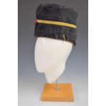 British Army Royal Gloucestershire Hussars fur busby retaining yellow cord line and scarlet bag,