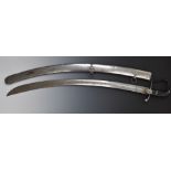 British 1796 pattern Light Cavalry sword with shagreen and wire grip, 82cm curved blade and