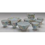 Shelley twenty one piece six setting tea set decorated in the Melody pattern, comprising 6 each of