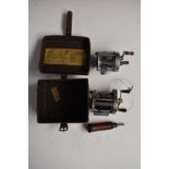Hardy Elarex multiplier fishing reel in original box and a good quality anonymous reel with engine