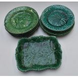 Twelve Majolica plates including Wedgwood