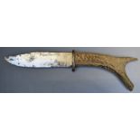 Hunting knife with stag horn grip and 'Original Bowie Knife' to 14cm blade. PLEASE NOTE ALL BLADED