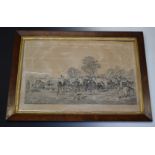 Victorian hunting print, probably the Cheshire Hunt, in period rosewood frame with key plate, and