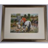 Watercolour of a hunt meet, indistinctly signed, 24 x 34cm