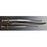 Two French bayonets comprising an 1874 Gras example with T form 51cm blade and an 1866 Chassepot