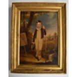 Attributed to John Hoppner (1758-1810), oil on canvas portrait of a young boy with bow beside an