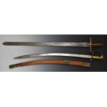 Crusader style sword with 89cm blade, together with a Made In India sword with curved 78cm blade