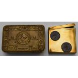 WW1 Princess Mary Christmas tin and a trench art cigarette case