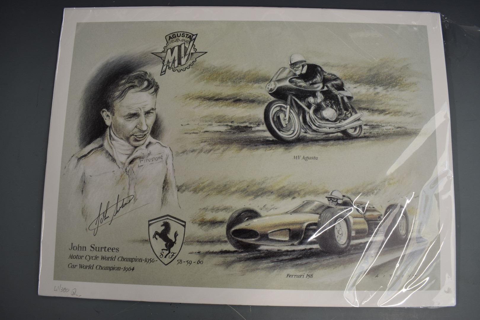 John Surtees, Aitken signed limited edition print (41/350) celebrating his being champion on both