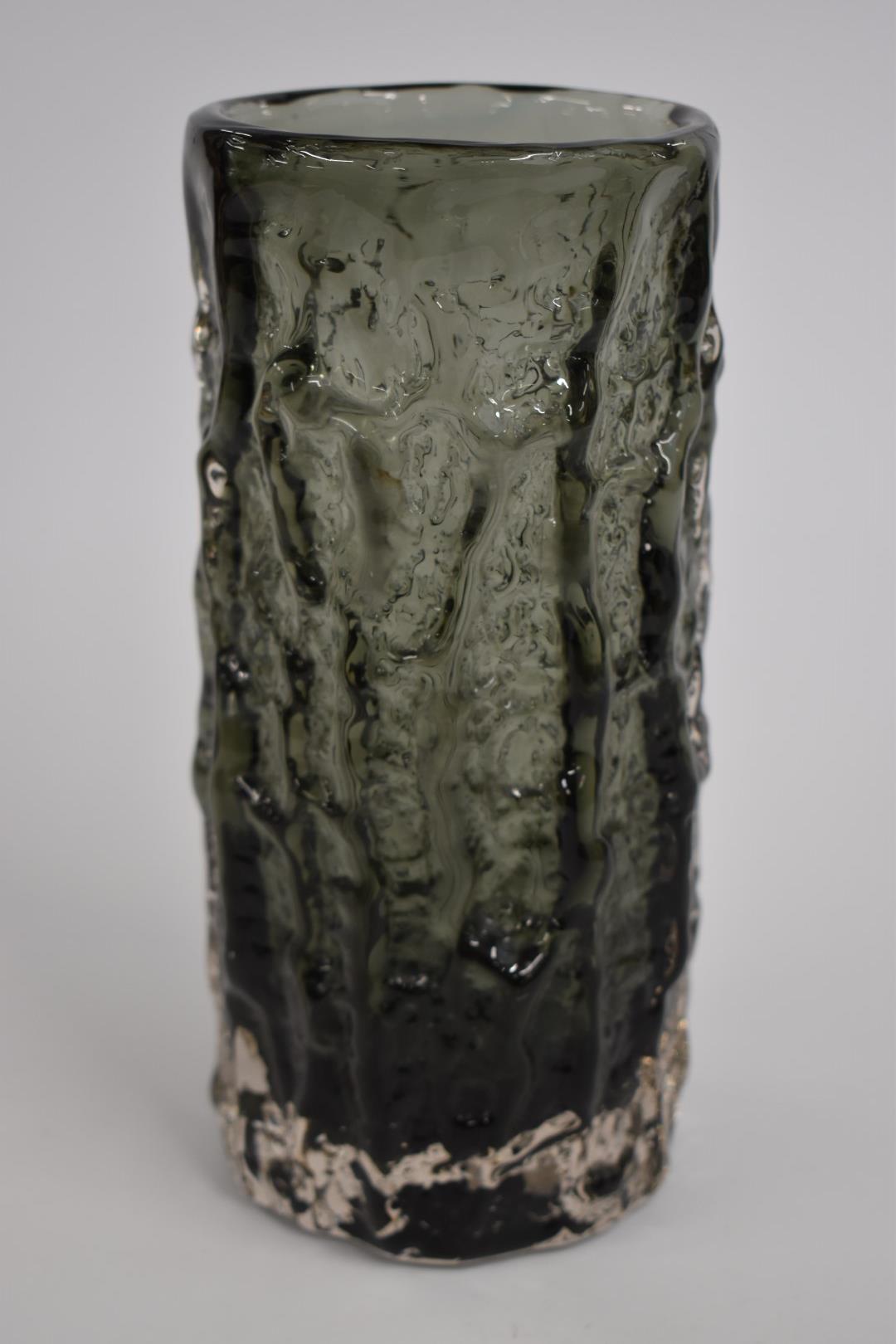 Geoffrey Baxter for Whitefriars textured bark sleeve vase in smoke grey, 23cm tall. - Image 2 of 4