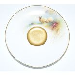 Royal Worcester hand painted cabinet saucer by Ernest Barker, painted with two sheep grazing in a