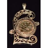 2000 gold half sovereign in 9ct gold filigree pendant mount, 9.2g