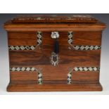 19th/20thC Arts & Crafts mother of pearl and ebony inlaid rosewood stationery cabinet, with lift-