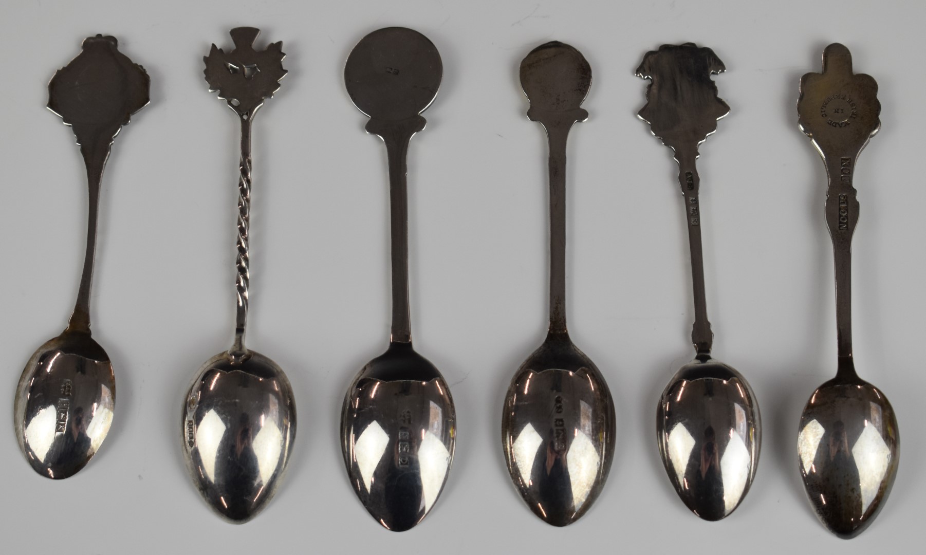 Six hallmarked silver souvenir spoons, most having enamel decoration, to include Llandudno, - Image 2 of 4