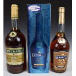 Martell Fine Cognac in presentation box, 700ml, 40% vol, and a Three Barrels Raynal and Cie French