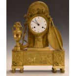 Brass figural 19thC French mantel clock mounted with farming related items, the enamelled Roman dial