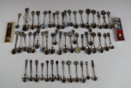 Continental silver souvenir spoons, many with enamel decoration, to include Austria, Denmark, Italy,