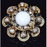 Victorian brooch/ pendant set with an opal cabochon, rose cut diamonds and black enamel, 13.4g