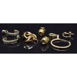 A pair of 9ct gold earrings set with quartz, a pair of 9ct gold earrings set with paste, single