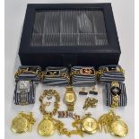 A collection of watches including Credit Suisse with 999.9 gold bar set, Diamond and Co, curb link
