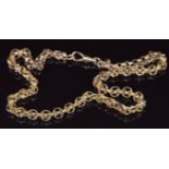 Victorian yellow metal Albert/ fob chain made up of faceted and rope decorated links, 32.2g