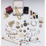 A collection of costume jewellery including cameo, cufflinks, carved bone, necklaces etc