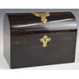 Victorian coromandel domed stationery box with fitted interior and applied brass decoration, W22 x