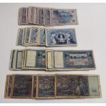 Over 120 German inflationary period banknotes, includes 100 mark 1920 and 1908 examples and a good