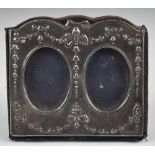 Modern hallmarked silver miniature double photograph frame with velvet easel back, London 1990,