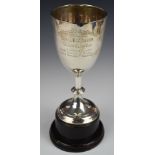 Edward VII hallmarked silver goblet or trophy cup with inscription to the 2nd Wessex Field Company