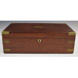 19thC brass bound and inlaid mahogany writing slope, W55 x D25 x H15cm